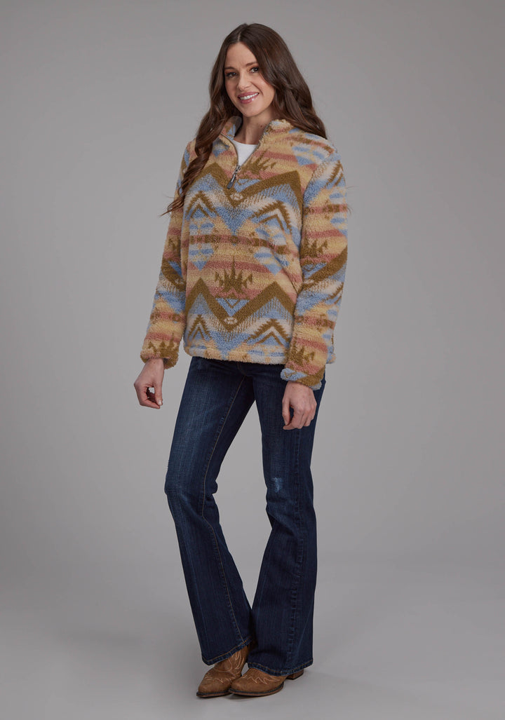 WOMENS BROWN AZTEC PRINT ZIPPER JACKET