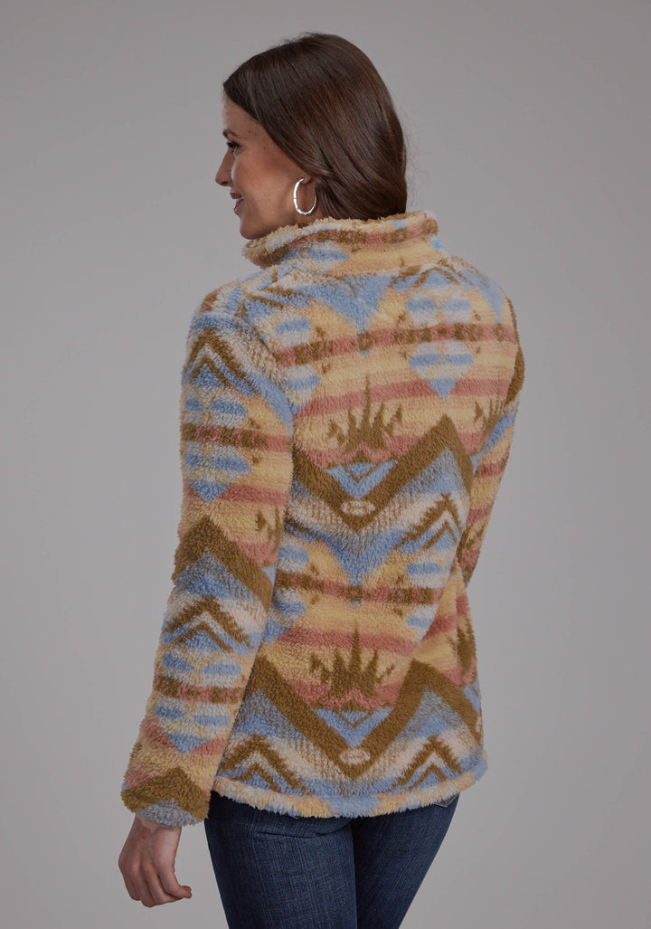 WOMENS BROWN AZTEC PRINT ZIPPER JACKET