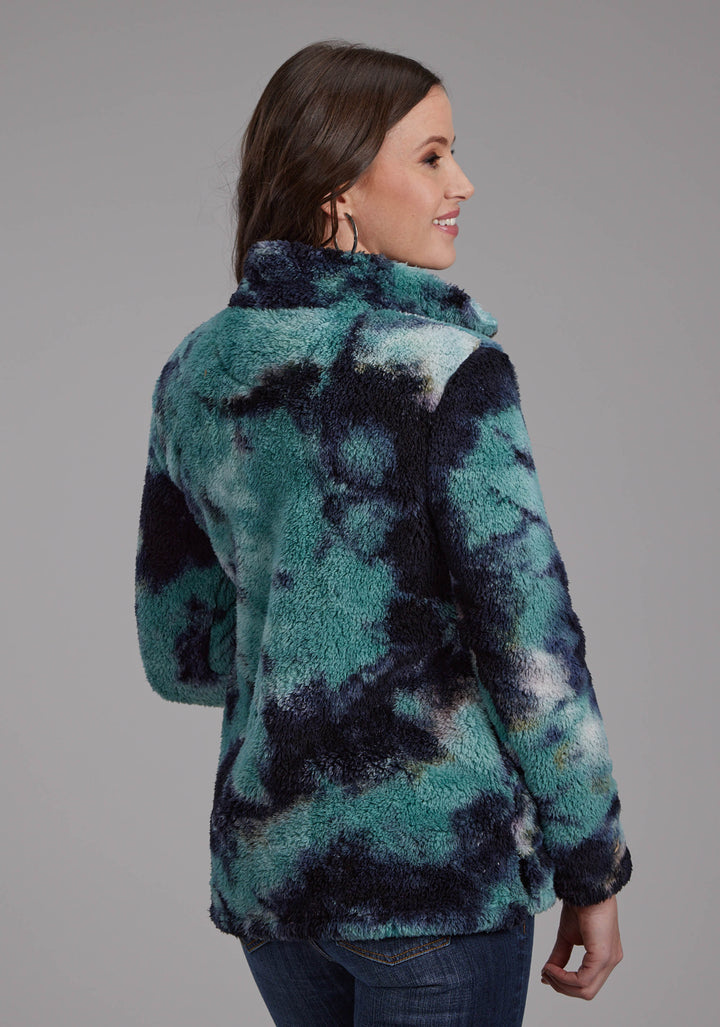 WOMENS BLUE TIE DYE POLAR FLEECE ZIPPER JACKET
