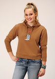 WOMENS KNIT TABACCO BROWN FRENCH TERRY HOODIE SWEATSHIRT