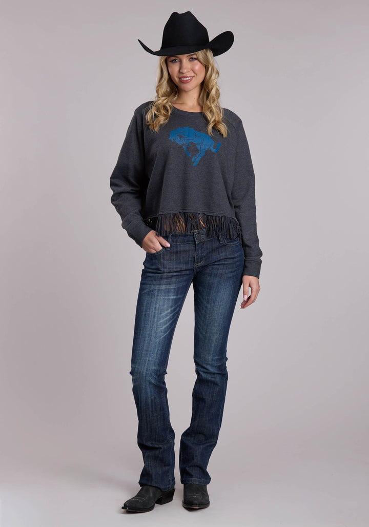 WOMENS ROPER COTTON FLEECE WESTERN CREW NECK PULLOVER JACKET