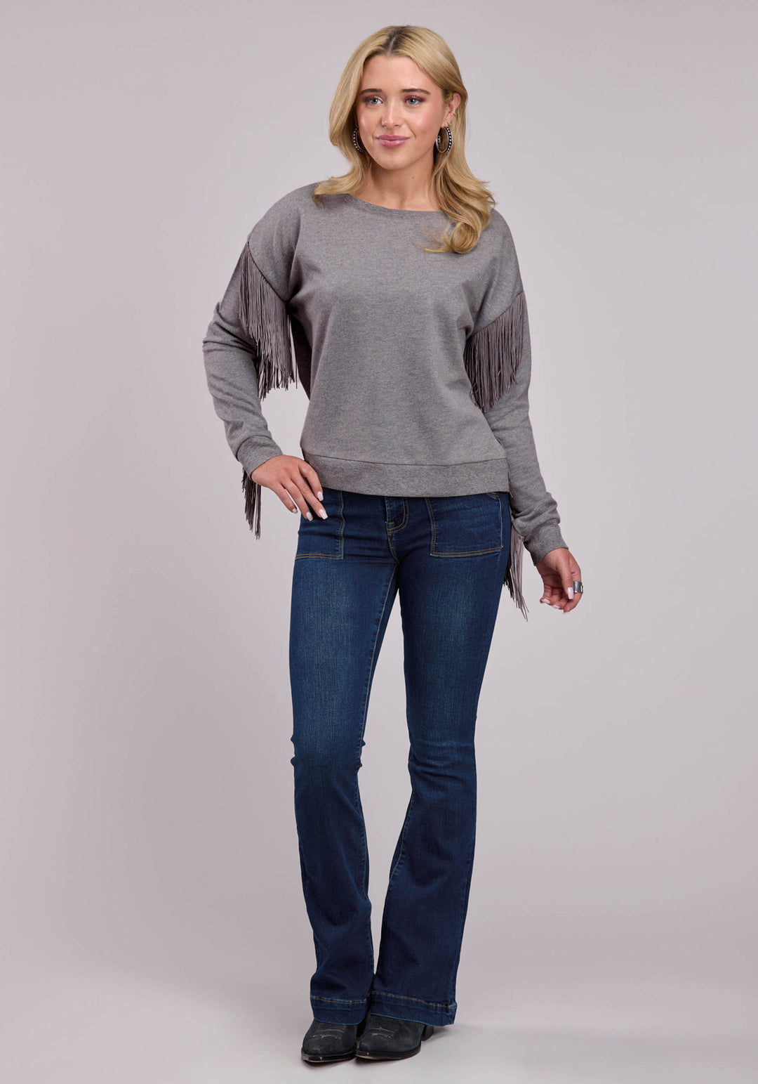 WOMENS JACKET PULLOVER HEATHER GREY COTTON FLEECER WESTERN JACKET