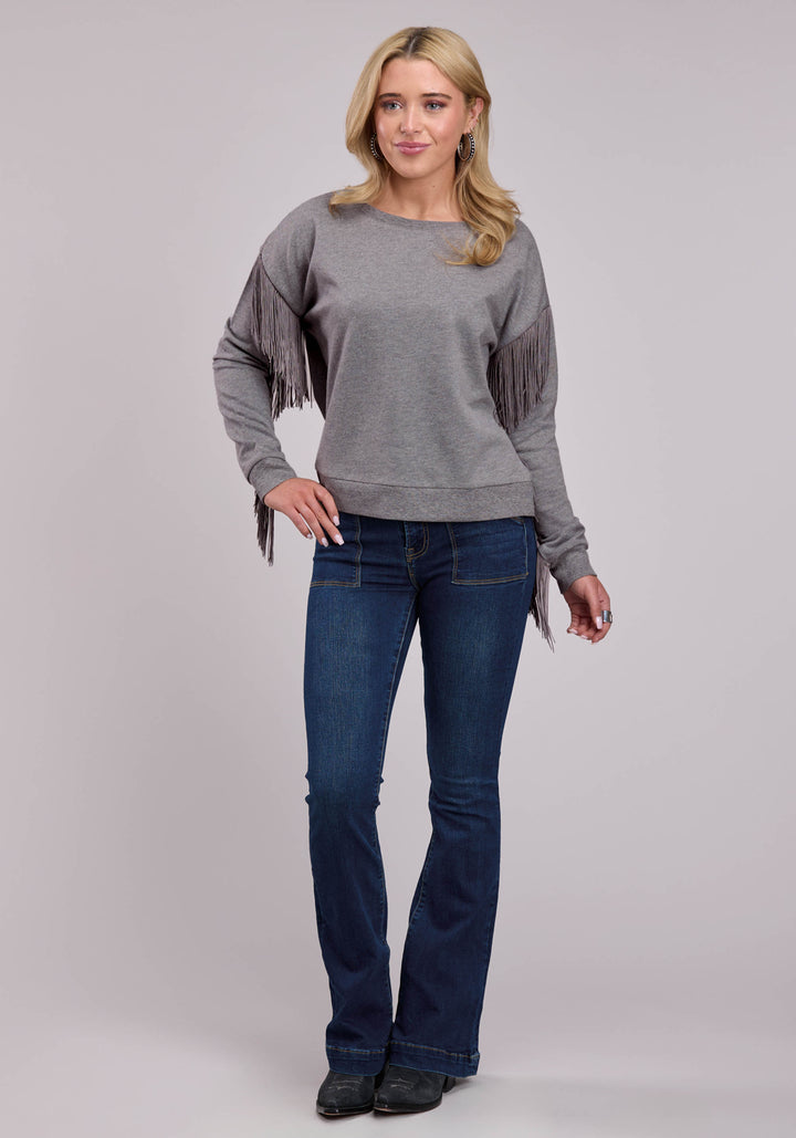 WOMENS JACKET PULLOVER HEATHER GREY COTTON FLEECER WESTERN JACKET