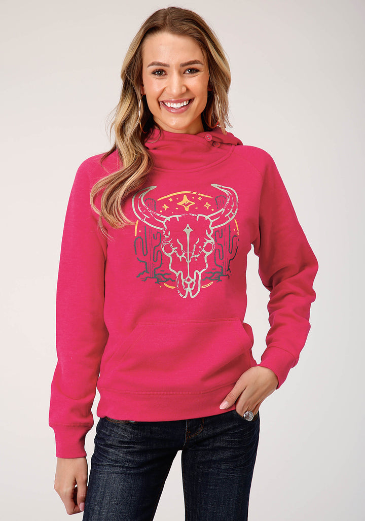 WOMENS KNIT ROSE HEATHERED ASYMETRICAL HOODIE SWEATSHIRT