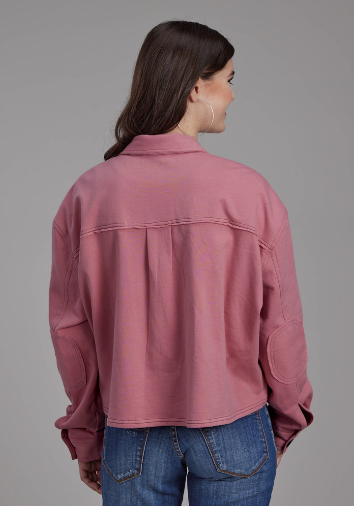 WOMENS DUSTY PINK FLEECE CROPPED BUTTON JACKET