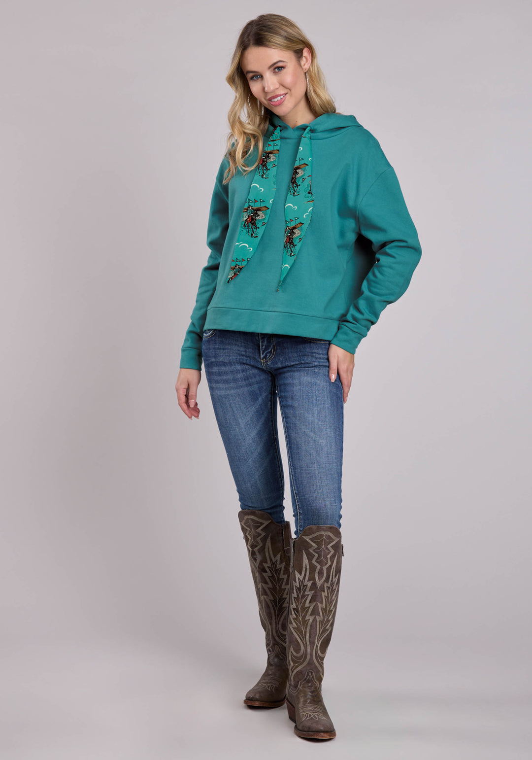 WOMENS JACKET PULLOVER TURQUOISE FLEECE SLOUCHIE HOODIE WESTERN JACKET