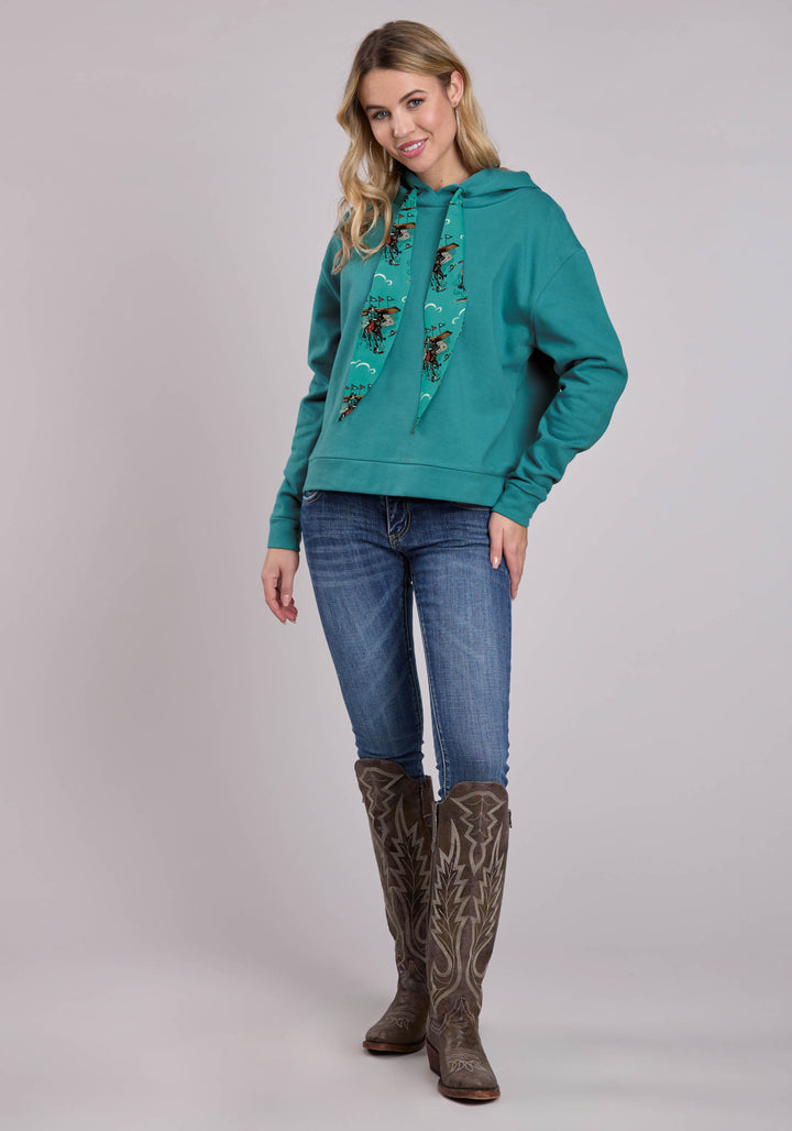 WOMENS JACKET PULLOVER TURQUOISE FLEECE SLOUCHIE HOODIE WESTERN JACKET