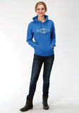 WOMENS BLUE SOLID WITH ROPER SCREEN PRINT HOODED SWEATSHIRT