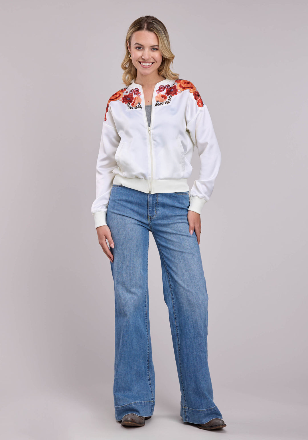 WOMENS JACKET ZIPPER POLY SATIN BOMBER WESTERN JACKET