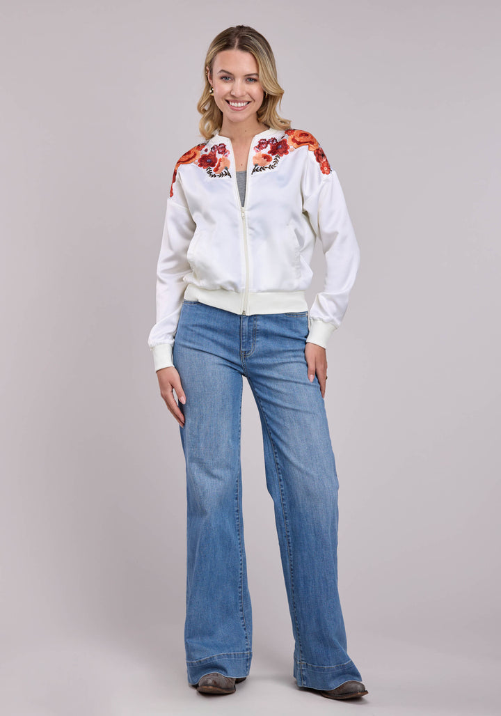 WOMENS JACKET ZIPPER POLY SATIN BOMBER WESTERN JACKET