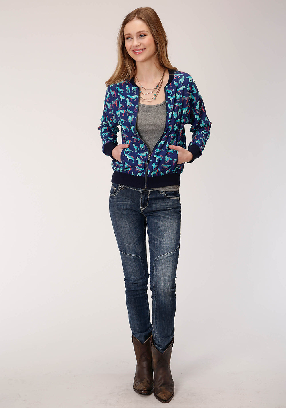 WOMENS PRINT RAYON BOMBER STYLE JACKET