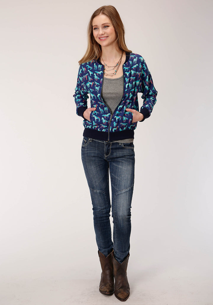 WOMENS PRINT RAYON BOMBER STYLE JACKET