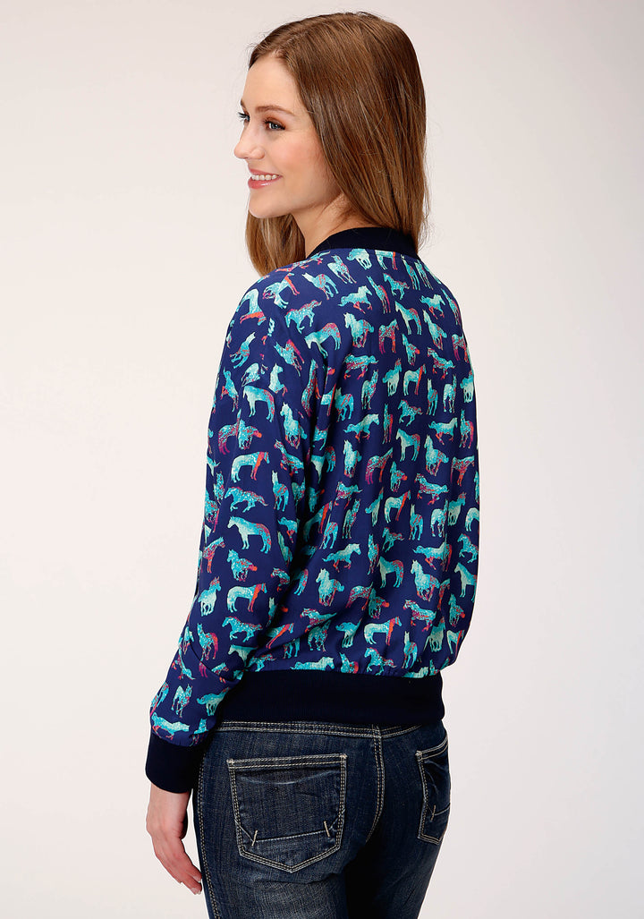 WOMENS PRINT RAYON BOMBER STYLE JACKET