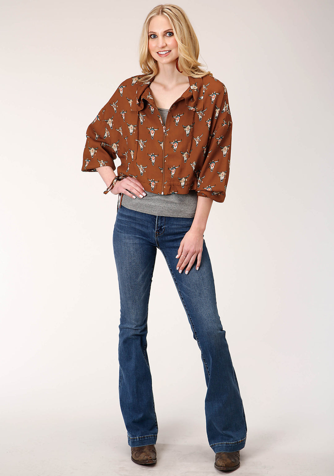 WOMENS COWSKULLS PRINT DOLMAN SLEEVE JACKET