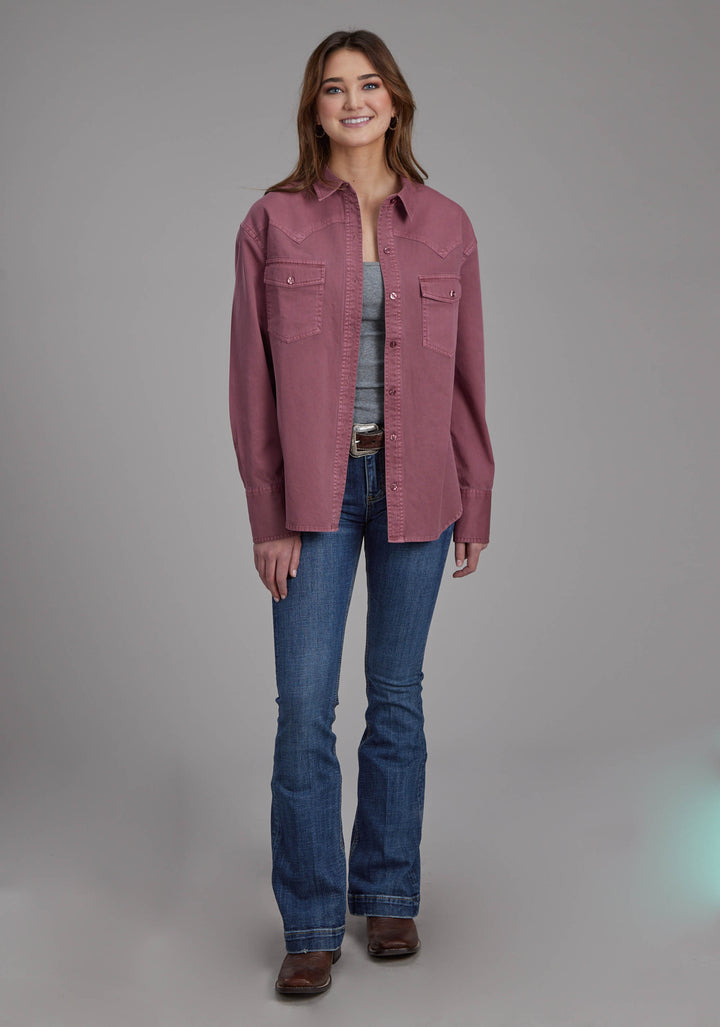 WOMENS SOLID TWILL PIGMENT DYED BUTTON JACKET