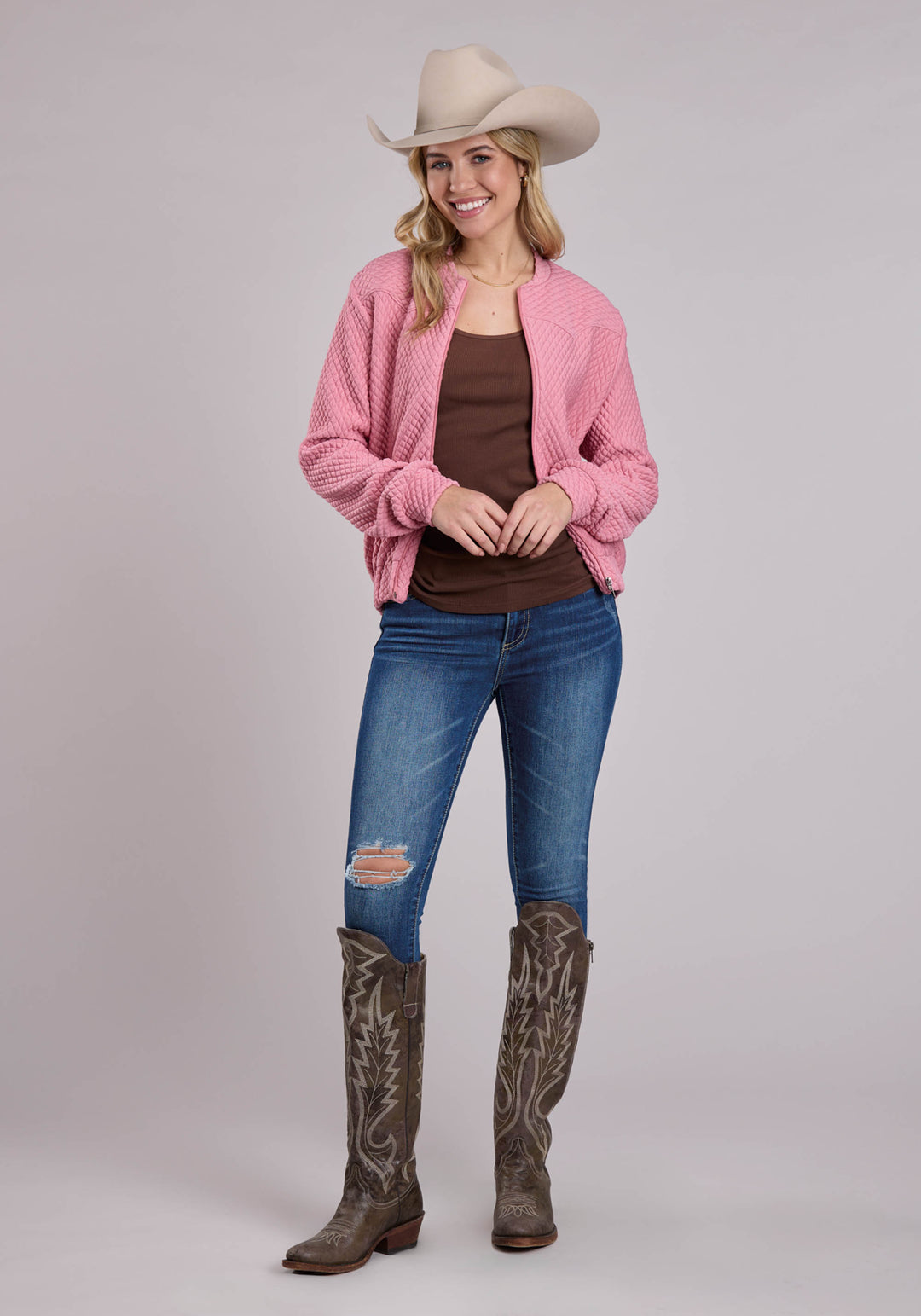 WOMENS JACKET ZIPPER QUILTED POLY ZIP WESTERN JACKET