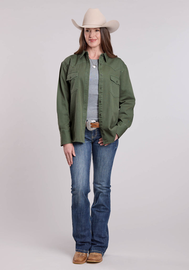 WOMENS JACKET BUTTON LODEN PIGMENT DYED SHIRT WESTERN JACKET