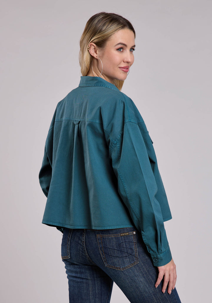 WOMENS JACKET BUTTON TURQUOISE PIGMENT DYED CROP JCKT WESTERN JACKET