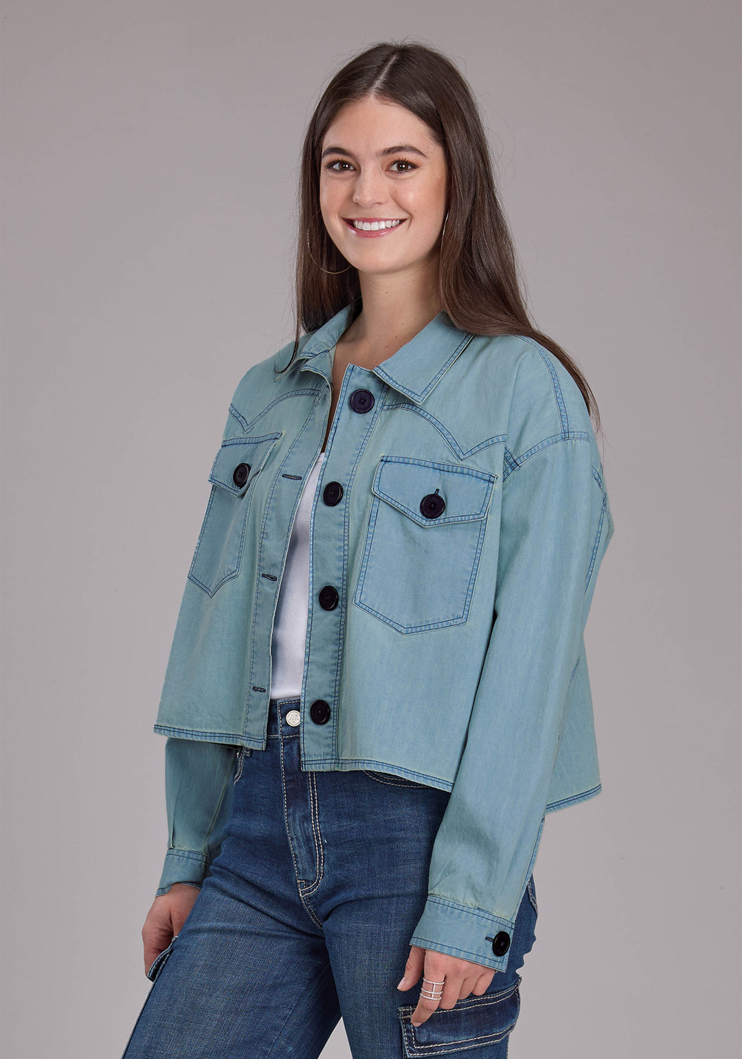 WOMENS LIGHT BLUE DENIM BUTTON JACKET