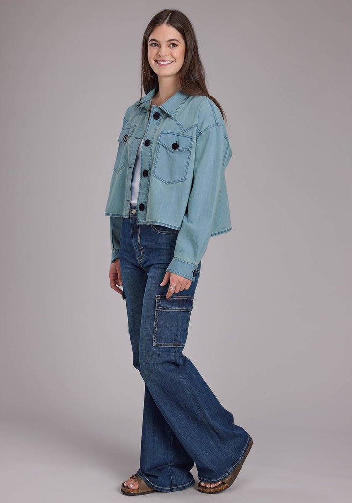 WOMENS LIGHT BLUE DENIM BUTTON JACKET