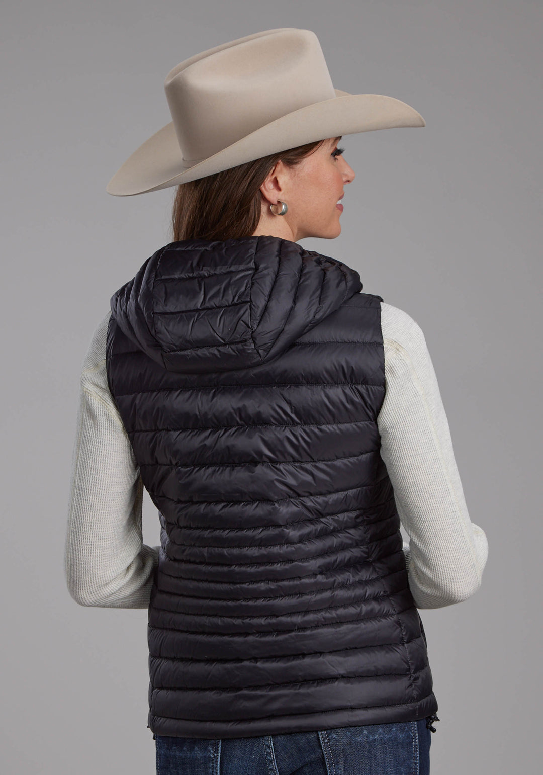WOMENS BLACK NYLON DOWN PROOF COATED ZIPPER VEST