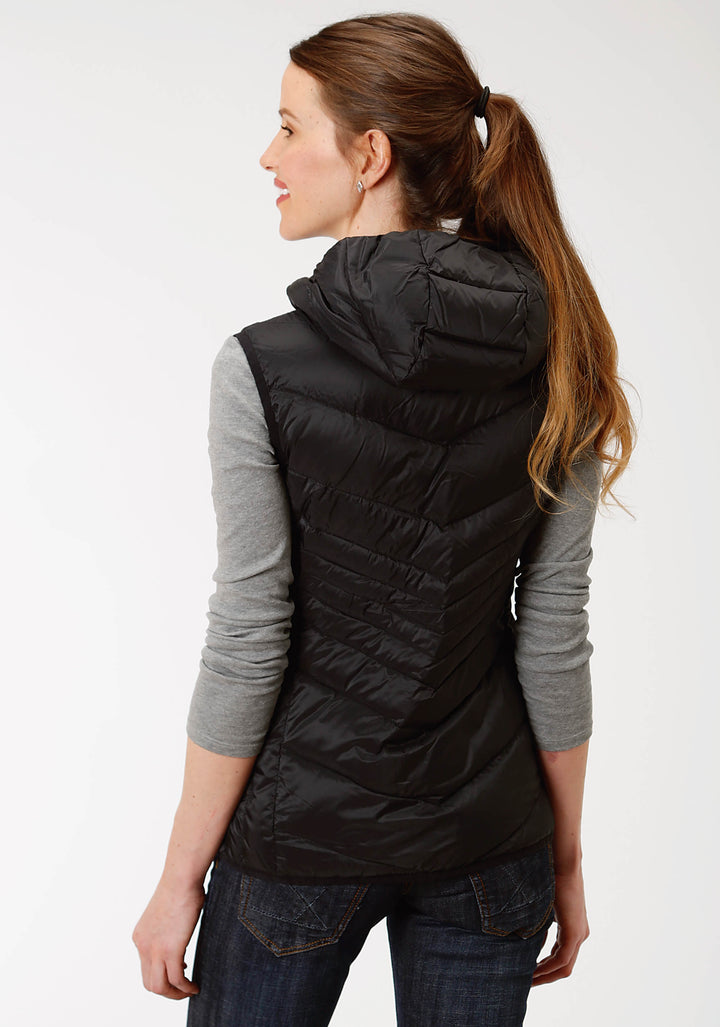 WOMENS BLACK DOWN HOODED VEST
