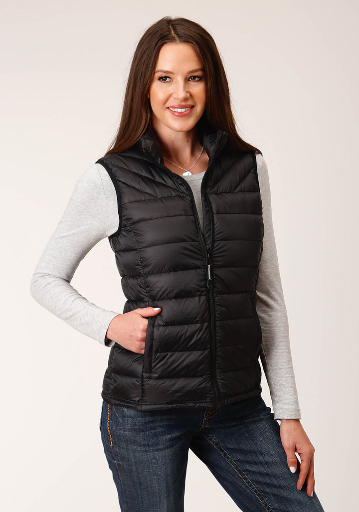 WOMENS DOWN  BLACK NYLON DWN PROOF COATED VEST