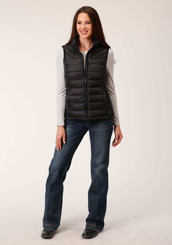 WOMENS DOWN  BLACK NYLON DWN PROOF COATED VEST