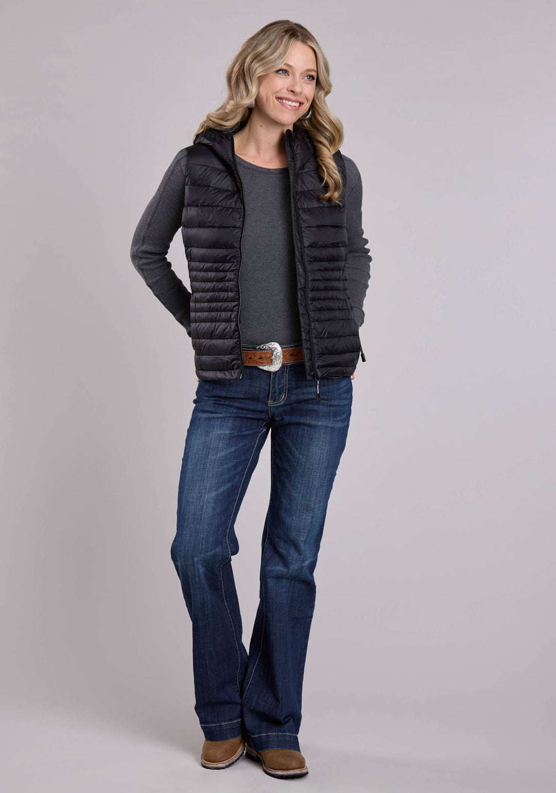 WOMENS VEST ZIPPER NYLON DOWN PROOF COATED WESTERN VEST