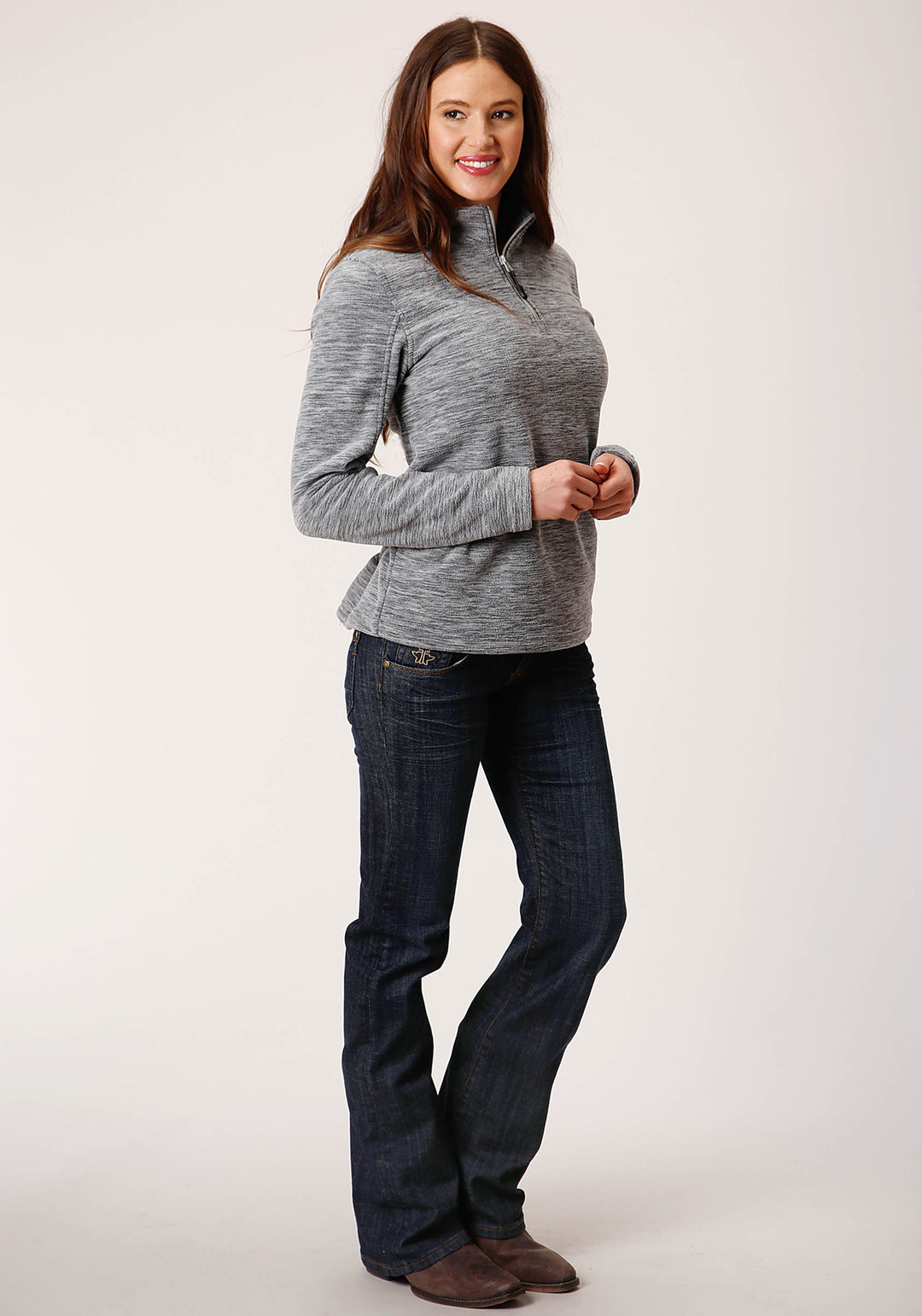WOMENS HEATHERED GREY FLEECE PULLOVER