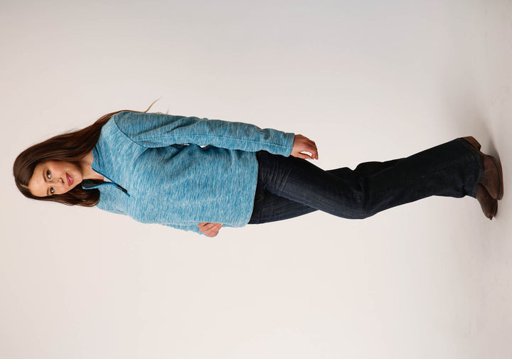 WOMENS HEATHERED TEAL FLEECE  PULLOVER