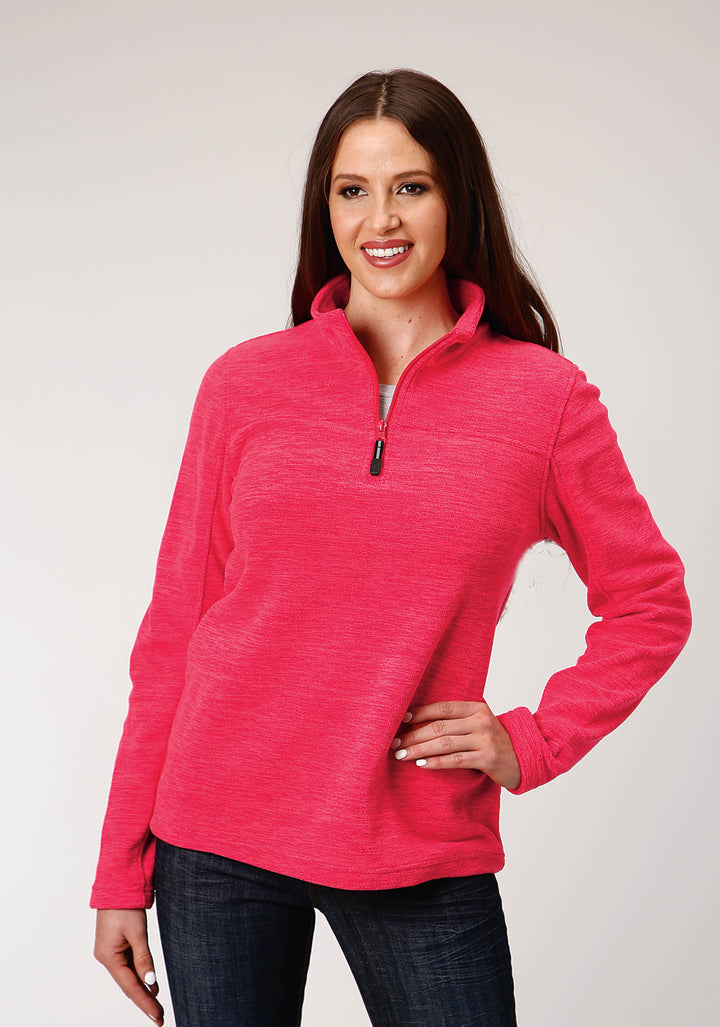 WOMENS MELANGE NEON PINK MICRO FLEECE PULLOVER
