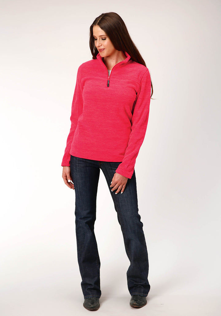 WOMENS MELANGE NEON PINK MICRO FLEECE PULLOVER