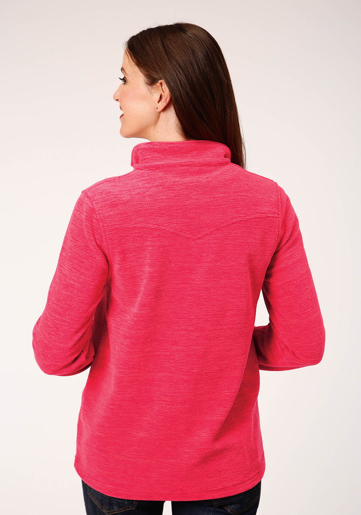 WOMENS MELANGE NEON PINK MICRO FLEECE PULLOVER