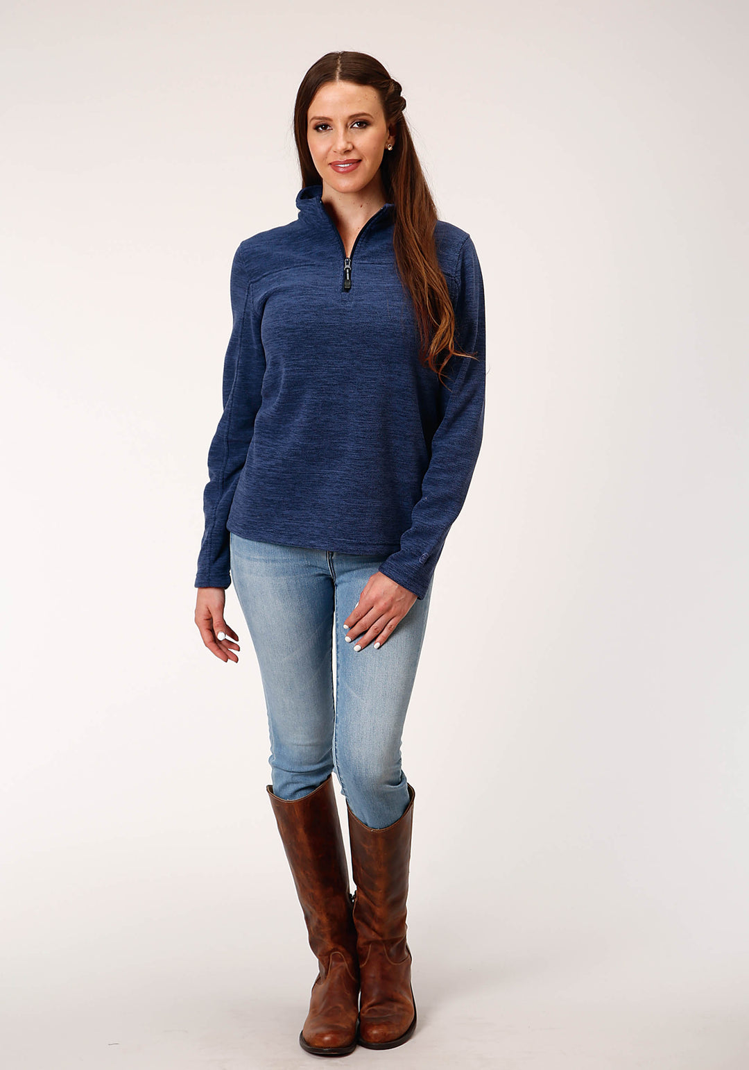 WOMENS MELANGE NAVY MICRO FLEECE PULLOVER