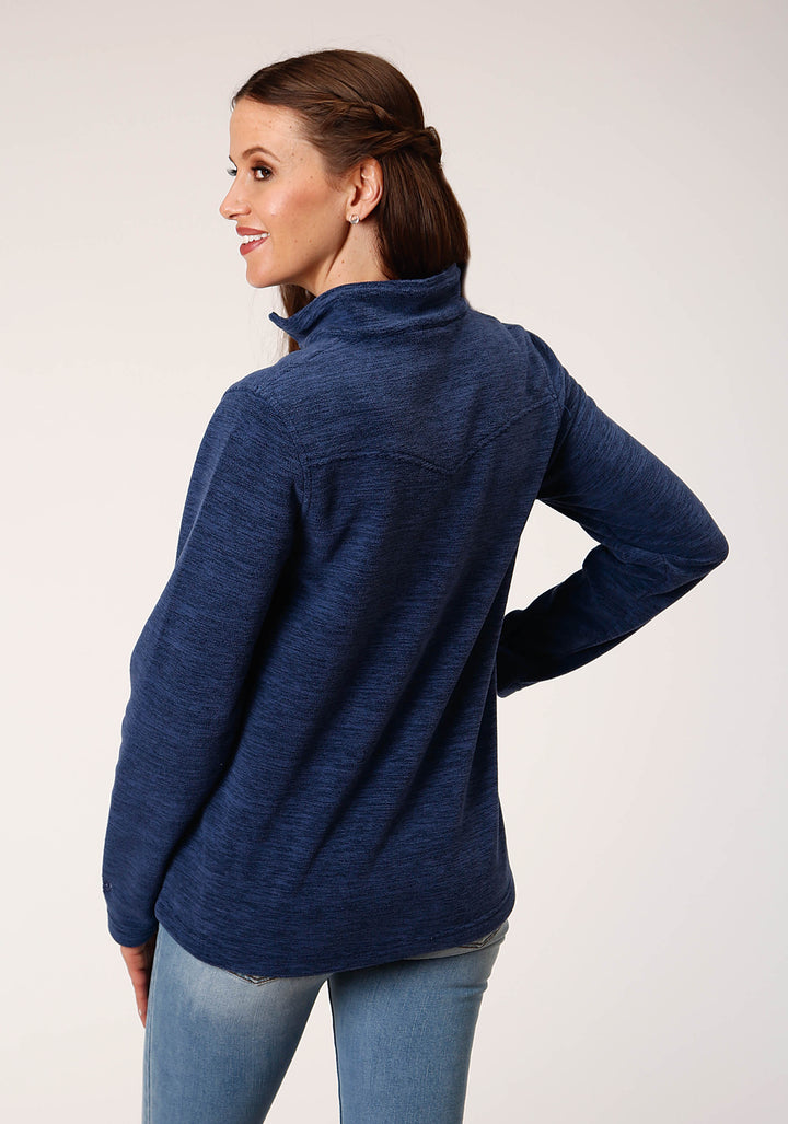 WOMENS MELANGE NAVY MICRO FLEECE PULLOVER