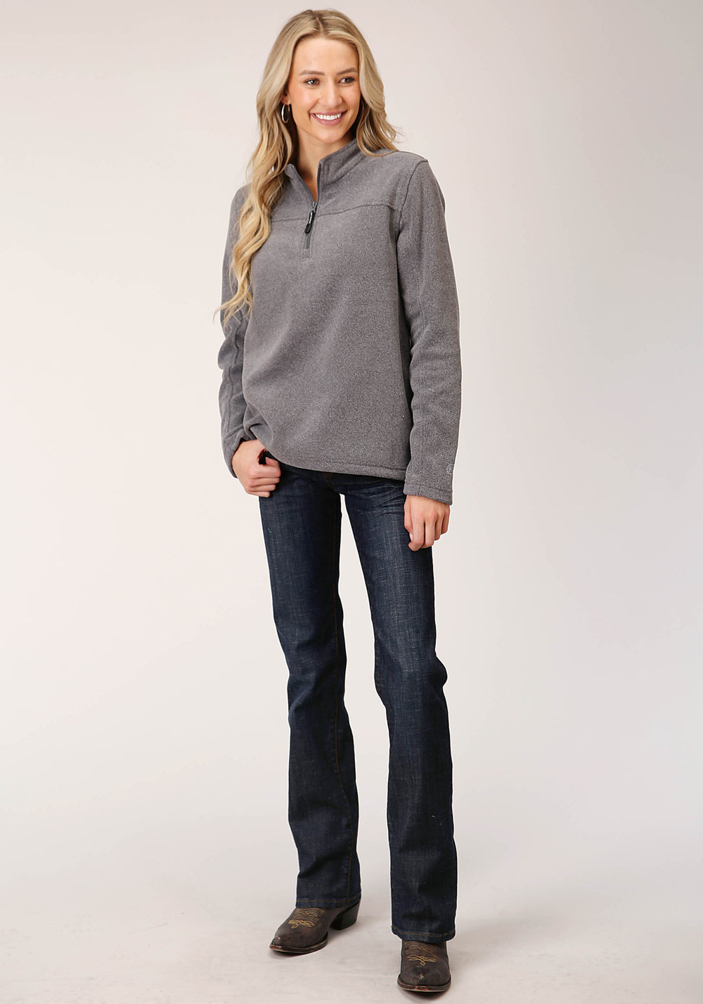 WOMENS HEATHERED CHARCOAL MICRO FLEECE PULLOVER
