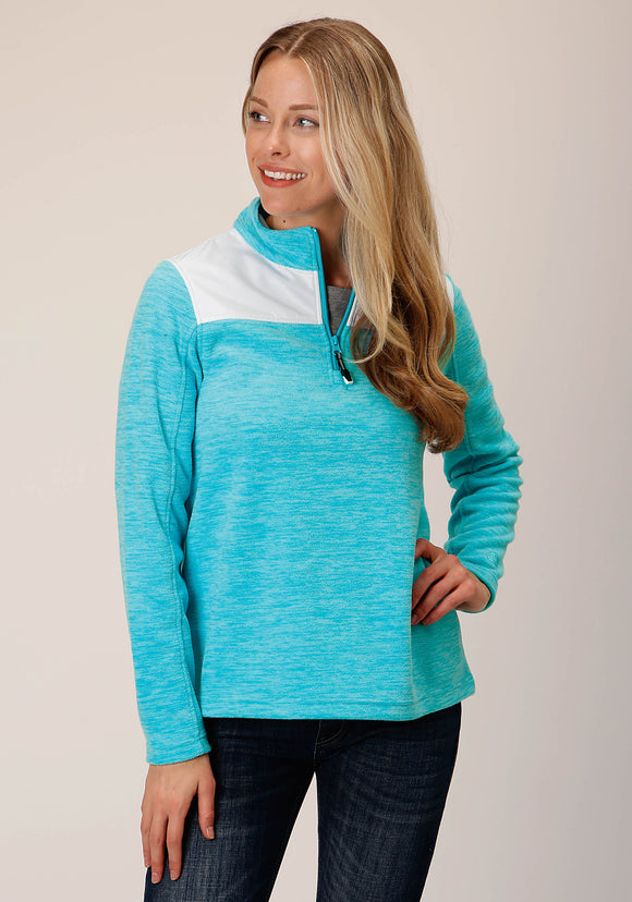 WOMENS HTHR TURQUOISE MICRO FLEECE PULLOVER