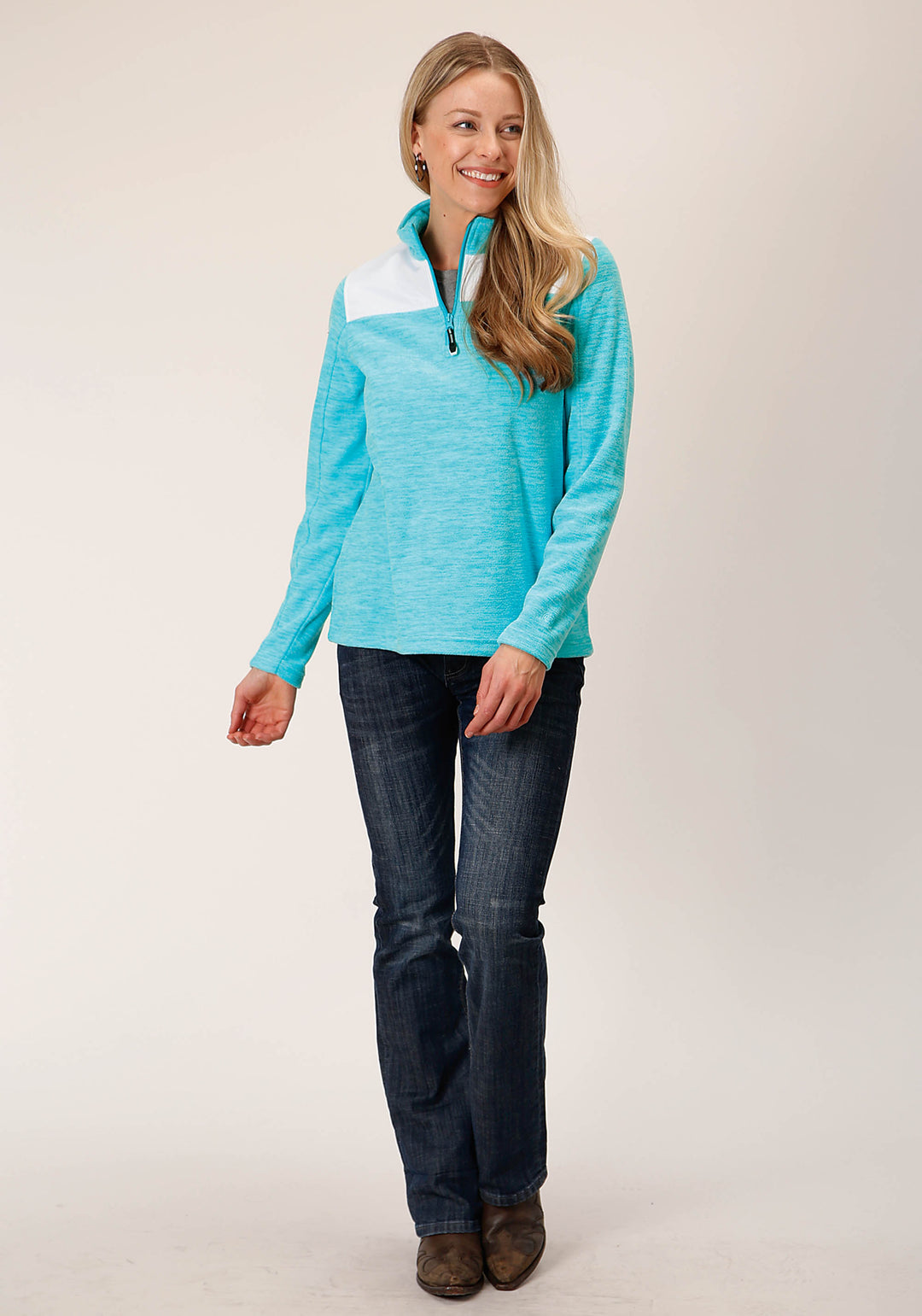 WOMENS HTHR TURQUOISE MICRO FLEECE PULLOVER