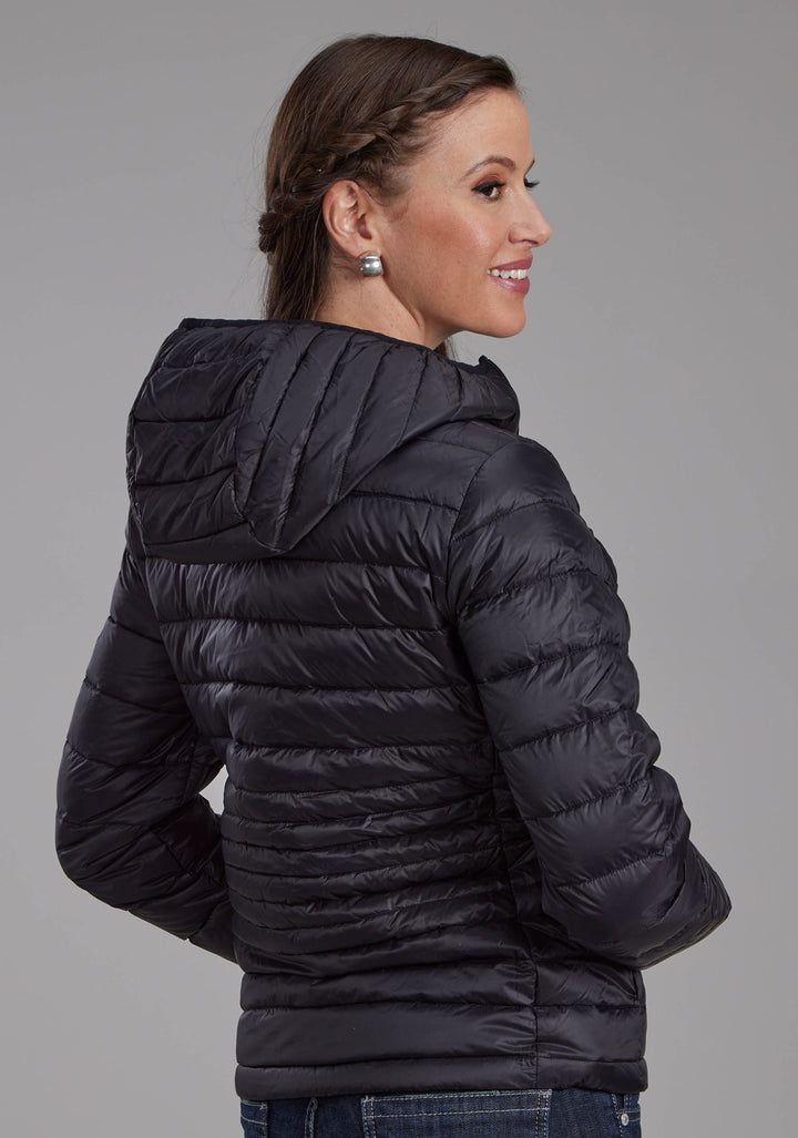 WOMENS BLACK NYLON DOWN ZIPPER JACKET