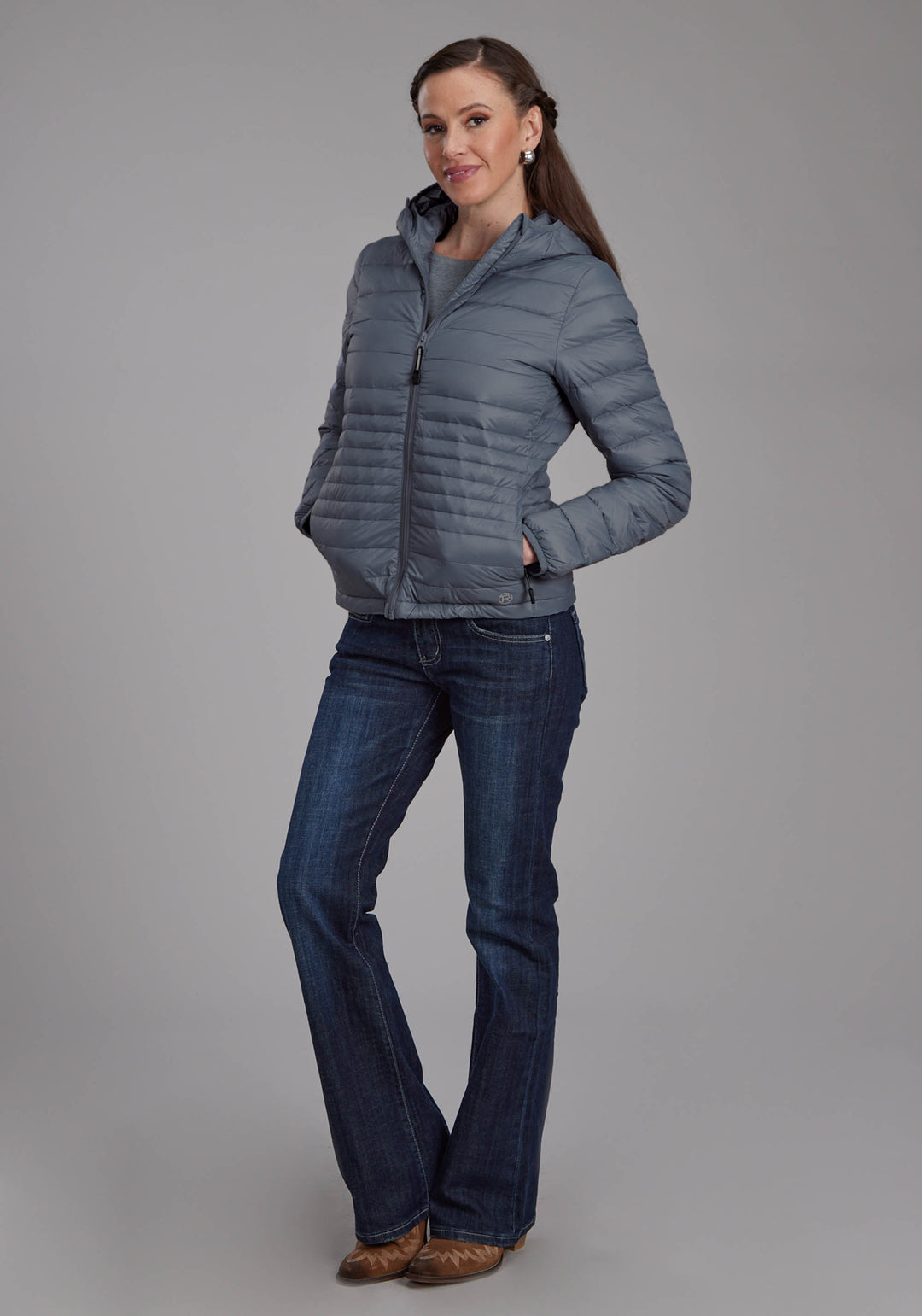 WOMENS SILVER BLUE DOWN PROOF COATED ZIPPER JACKET