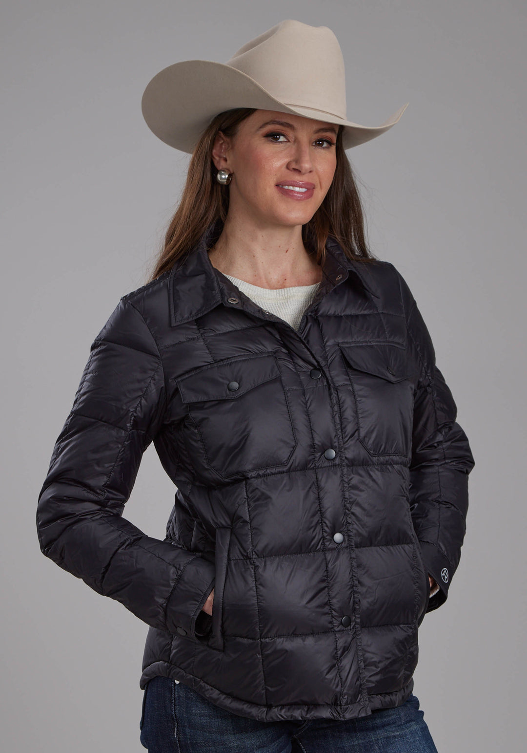 WOMENS BLACK NYLON SHIRT ZIPPER JACKET
