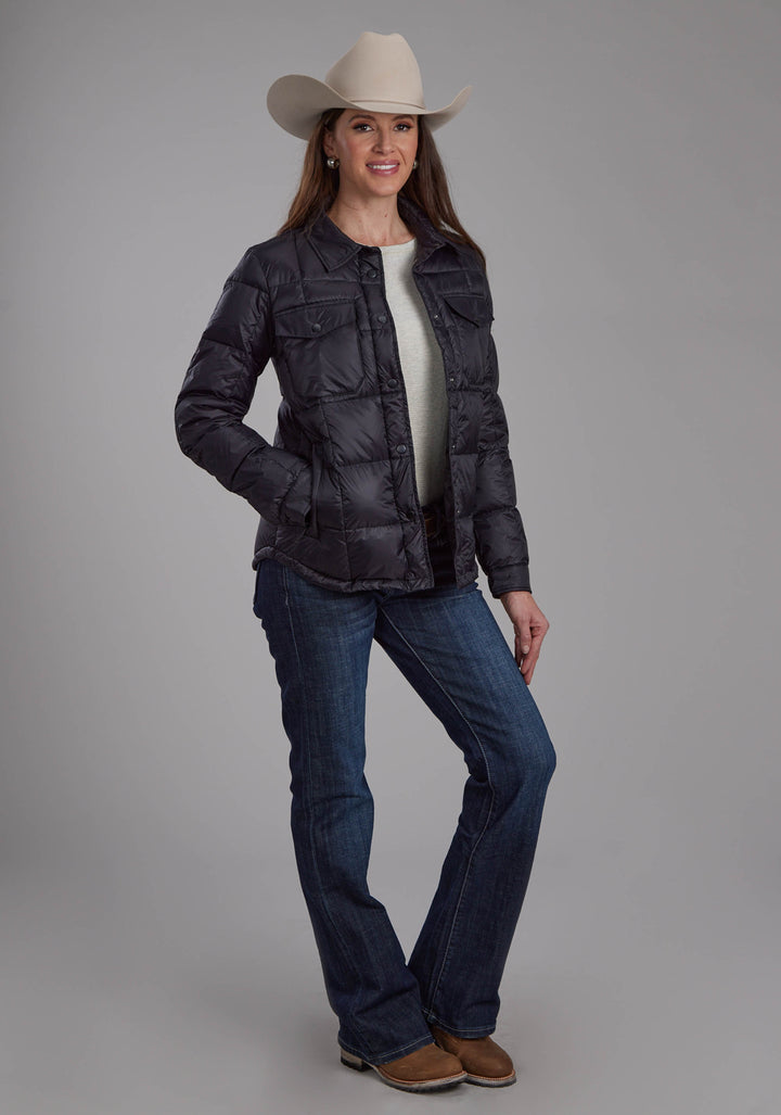WOMENS BLACK NYLON SHIRT ZIPPER JACKET