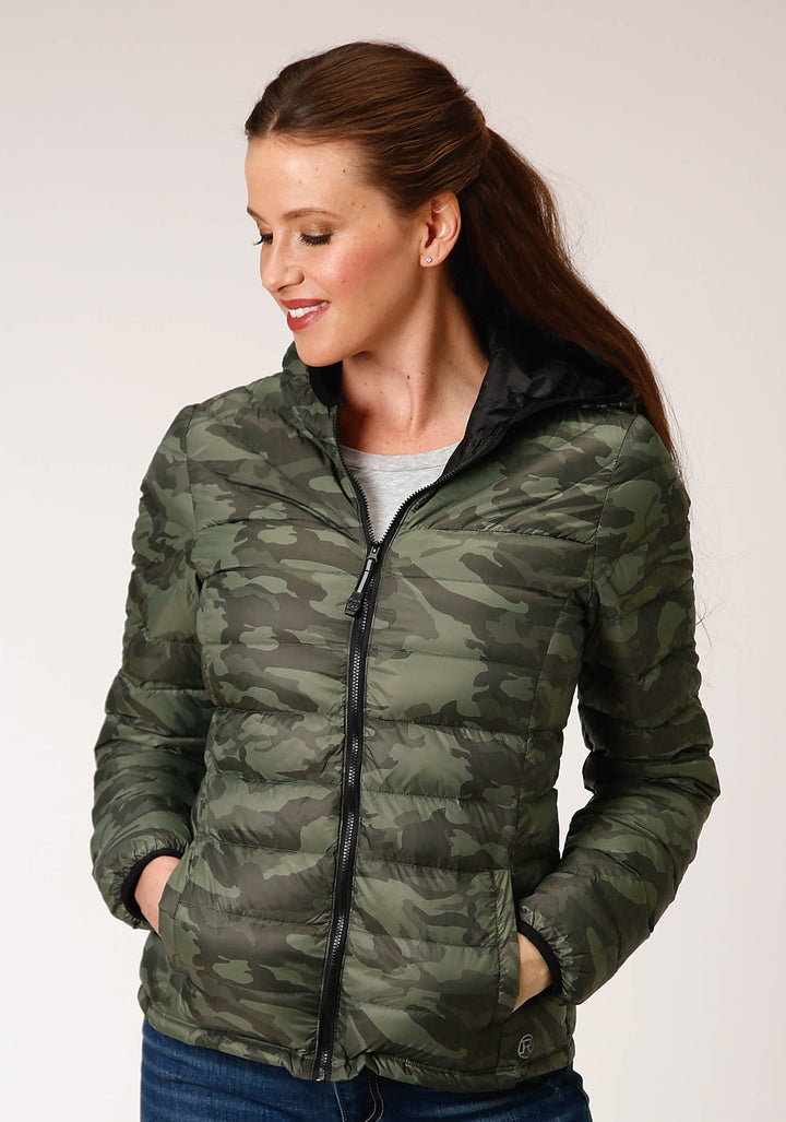 WOMENS PARACHUTE CAMO HOODED DOWN JACKET