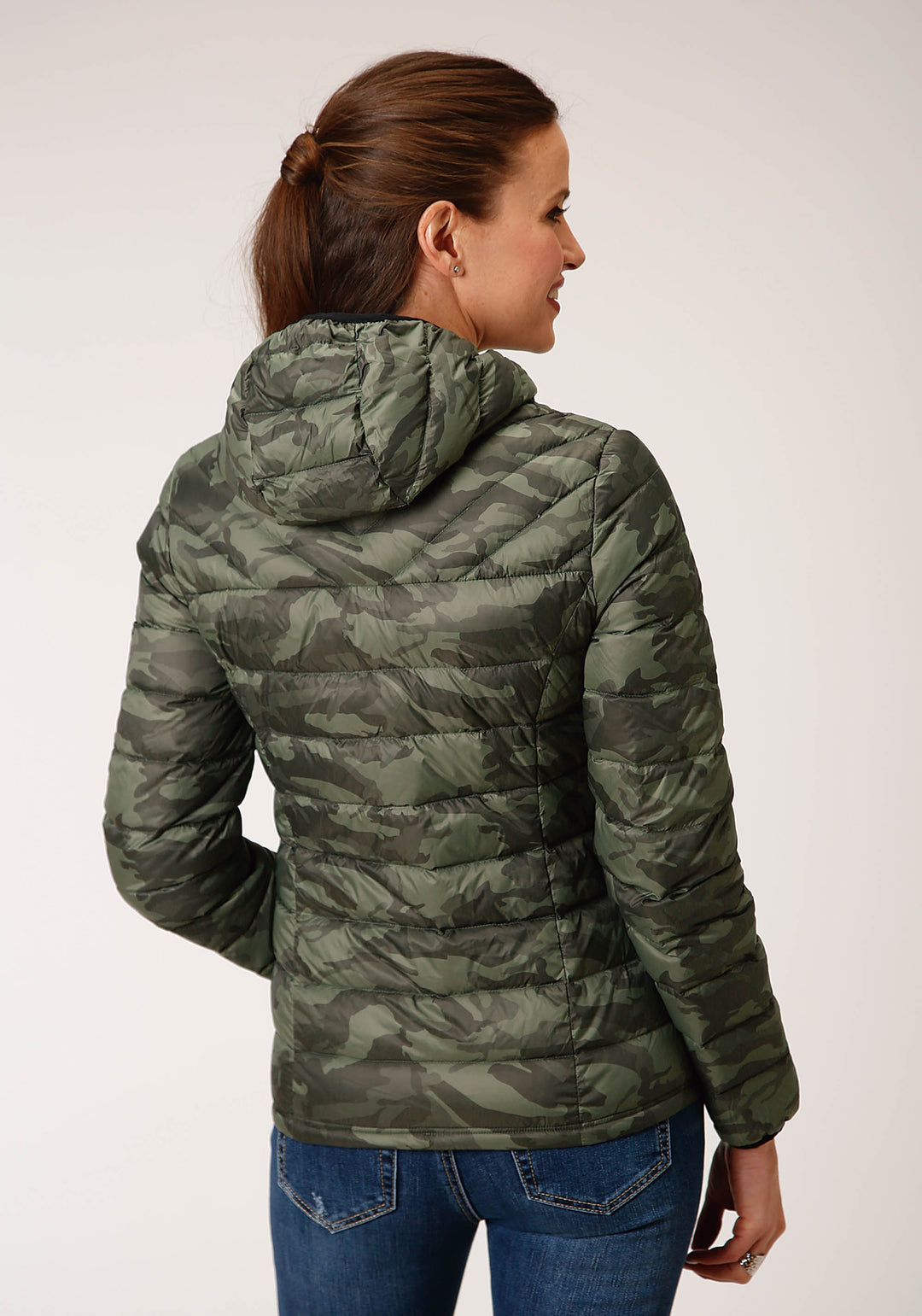 WOMENS PARACHUTE CAMO HOODED DOWN JACKET