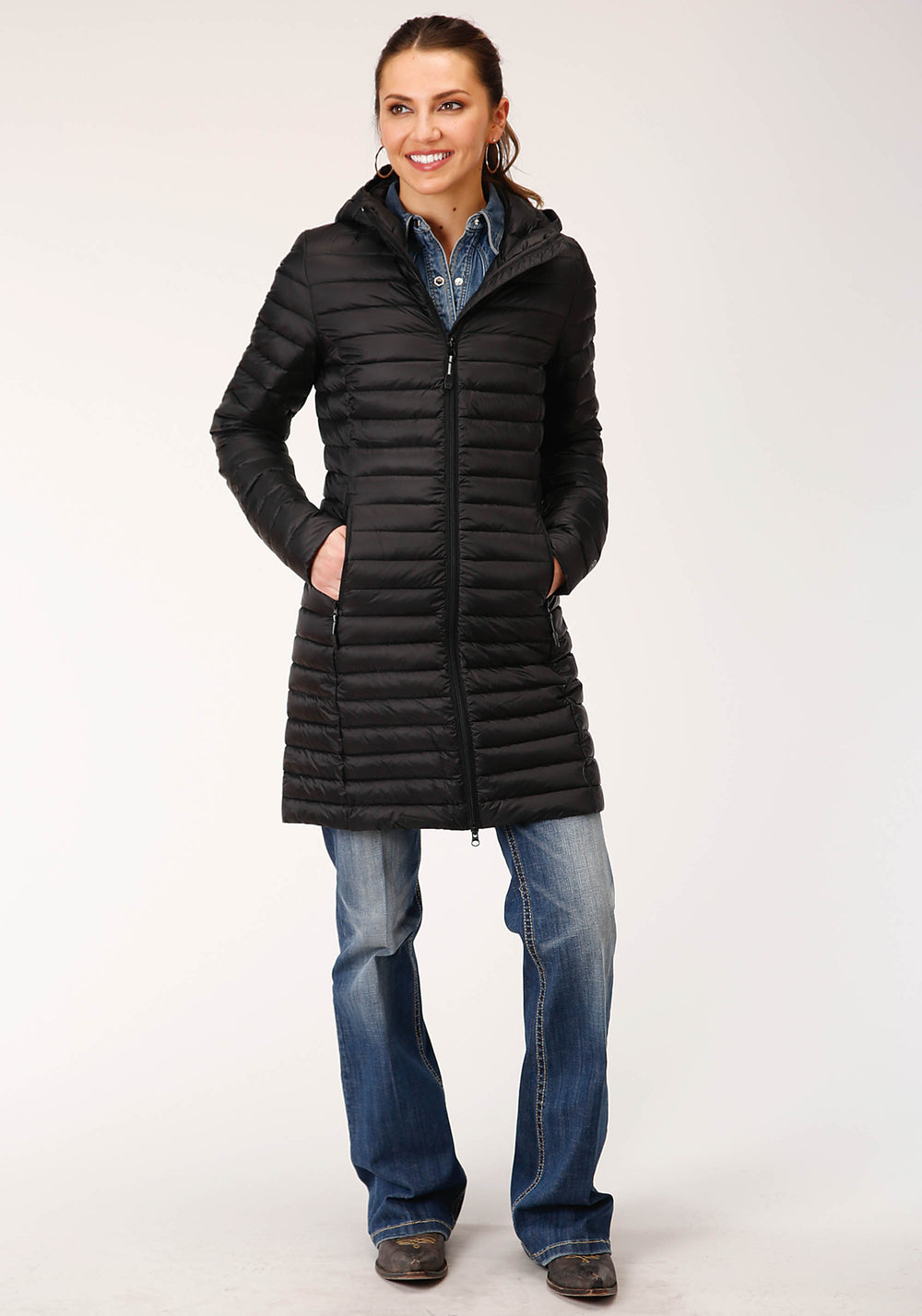WOMENS PARACHUTE BLACK LONG DOWN JACKET