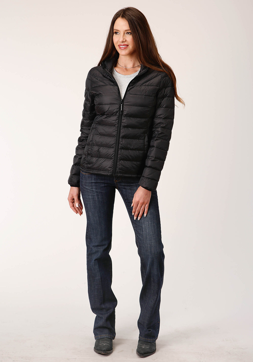 WOMENS BLACK NYLON DOWN PROOF JACKET
