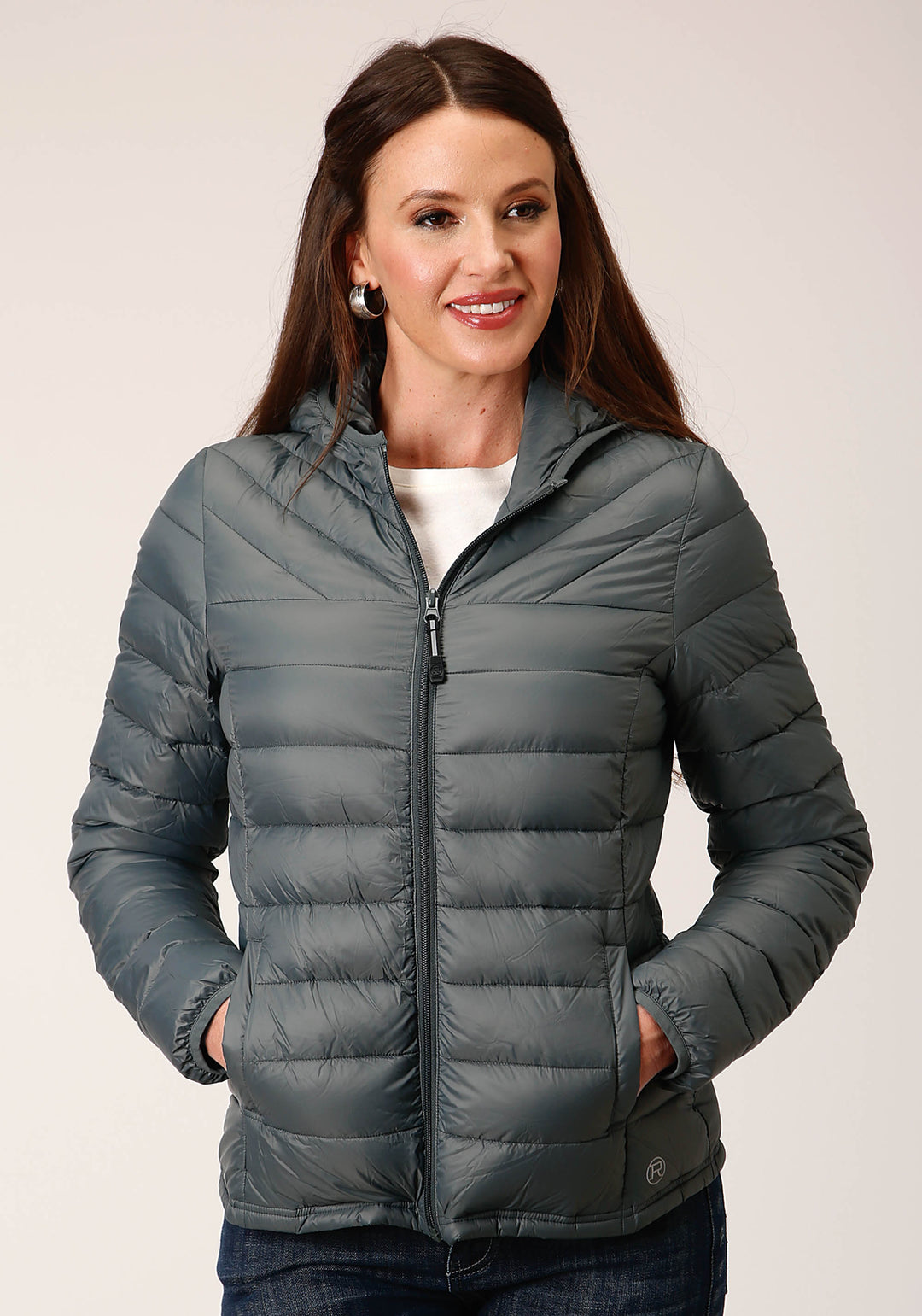 WOMENS SILVER SAGE NYLON DOWN PROOF COATED JACKET