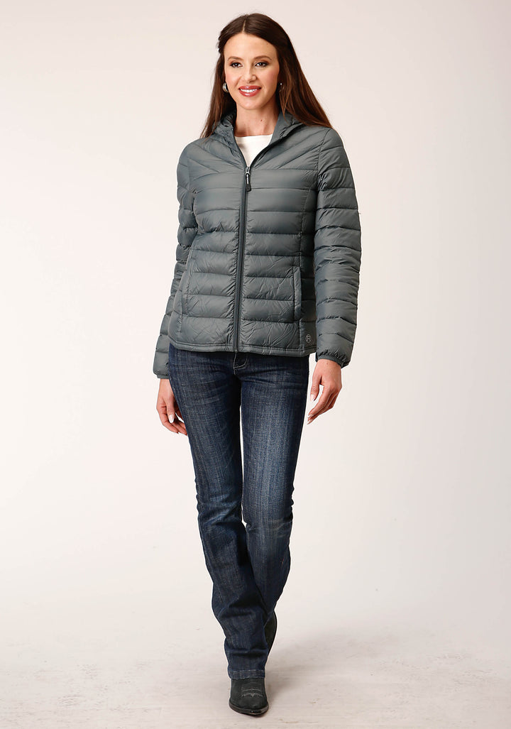 WOMENS SILVER SAGE NYLON DOWN PROOF COATED JACKET