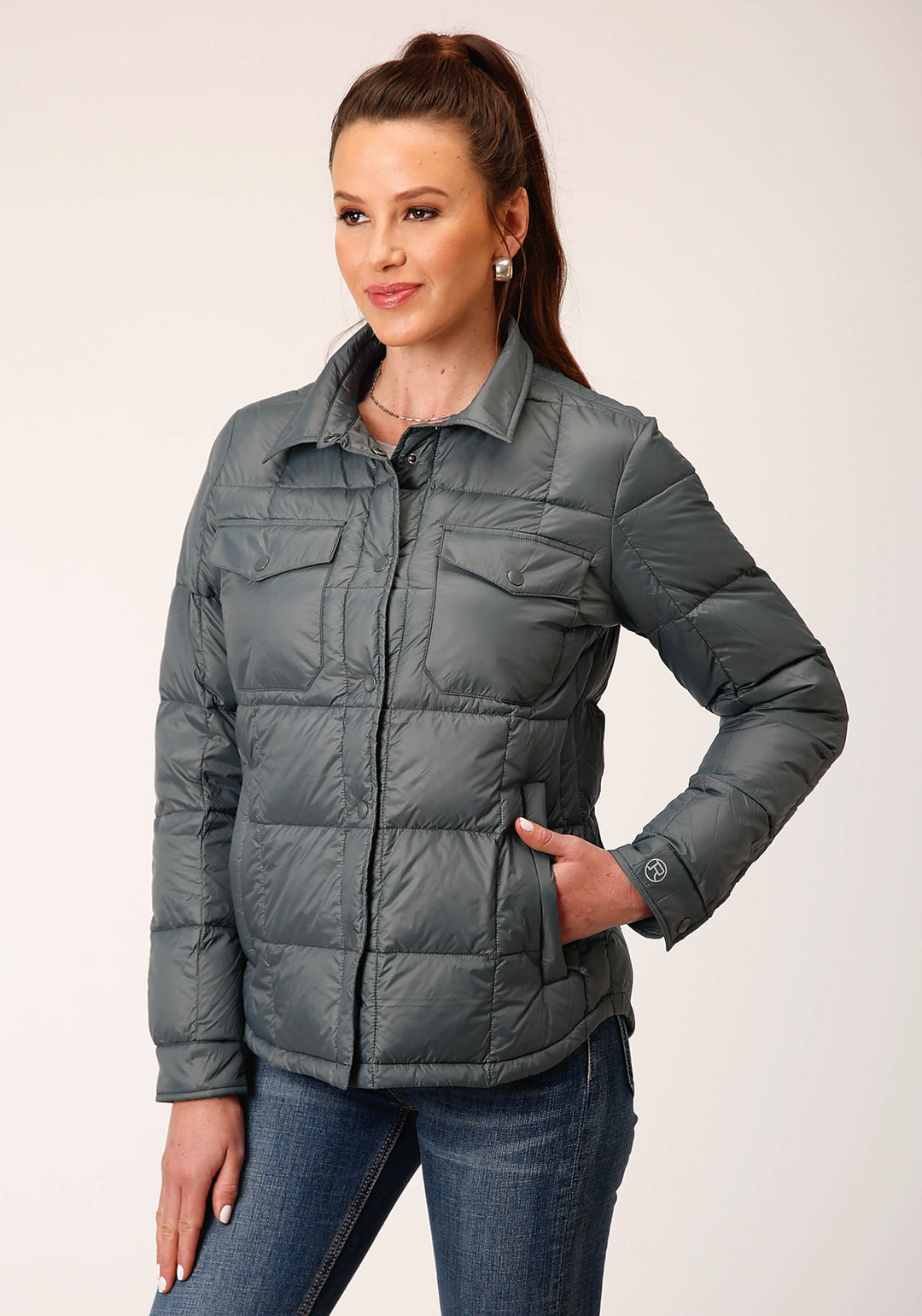 WOMENS SILVER SAGE NYLON DOWN PROOF COATED JACKET